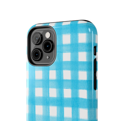Turquoise Gingham Watercolor Illustrated Tough Phone Case | Various Models Available