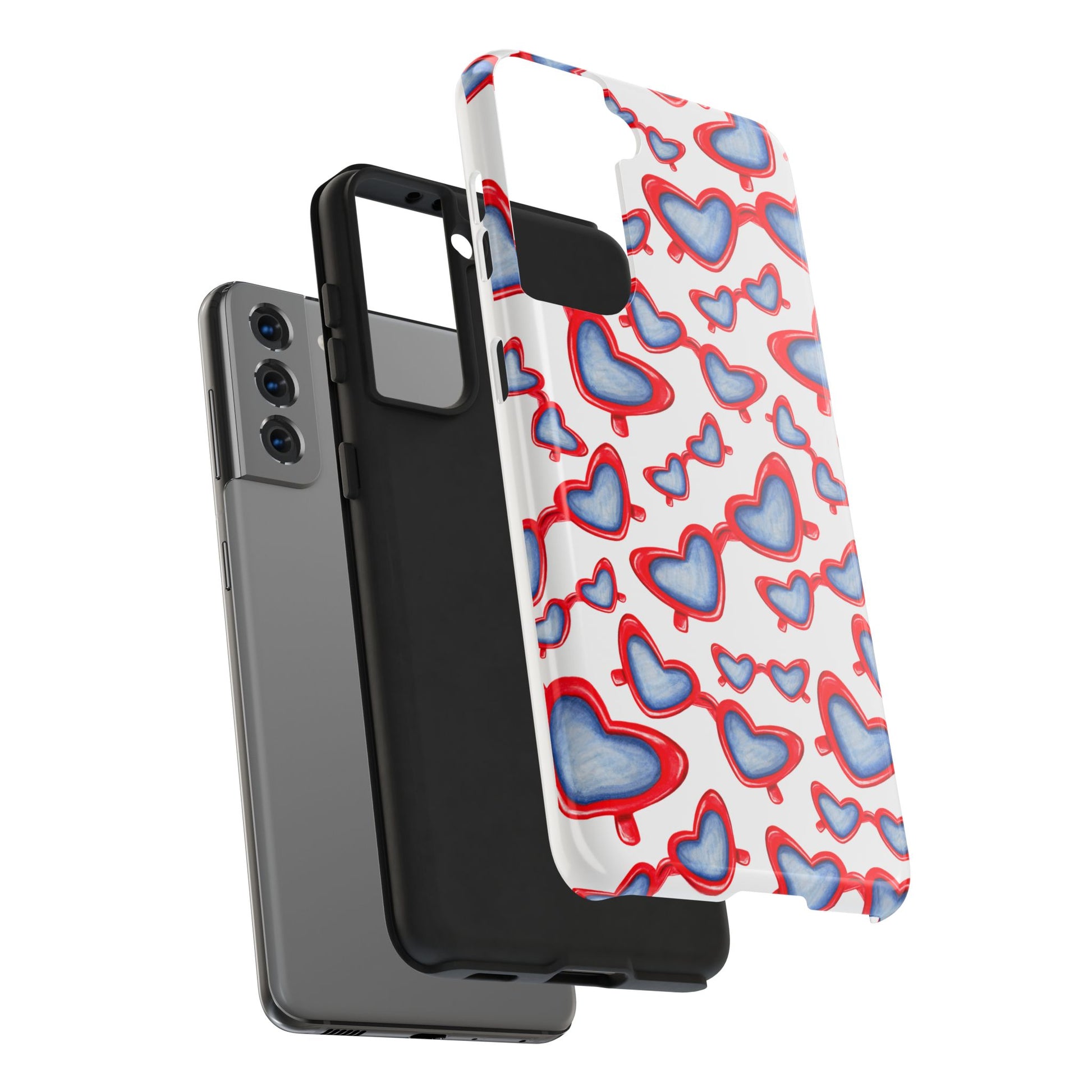 Red, White, & Blue Heart Shaped Watercolor Sunglasses Tossed Pattern Tough Phone Cases