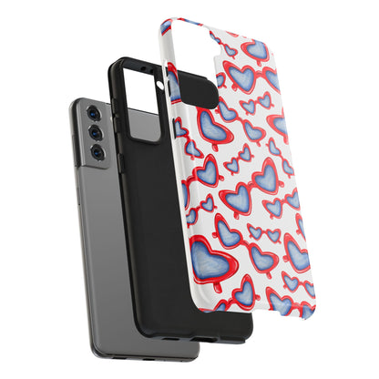 Red, White, & Blue Heart Shaped Watercolor Sunglasses Tossed Pattern Tough Phone Cases