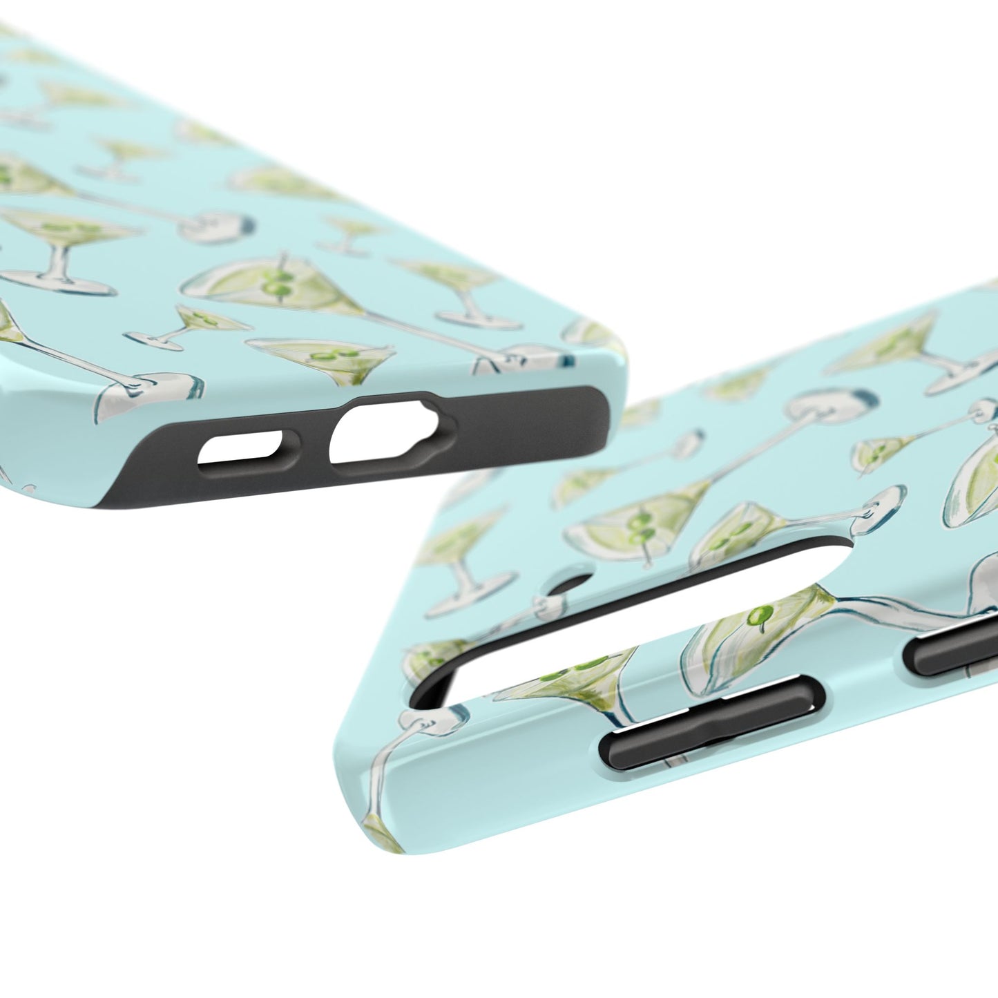 Watercolor Blue and Green Martinis Tossed Illustrated Pattern Turquoise Blue Tough Phone Case | Various Models