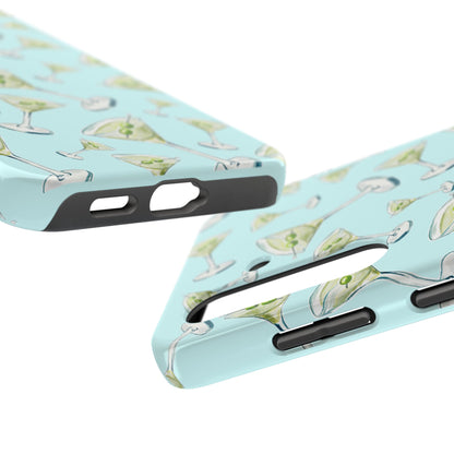 Watercolor Blue and Green Martinis Tossed Illustrated Pattern Turquoise Blue Tough Phone Case | Various Models
