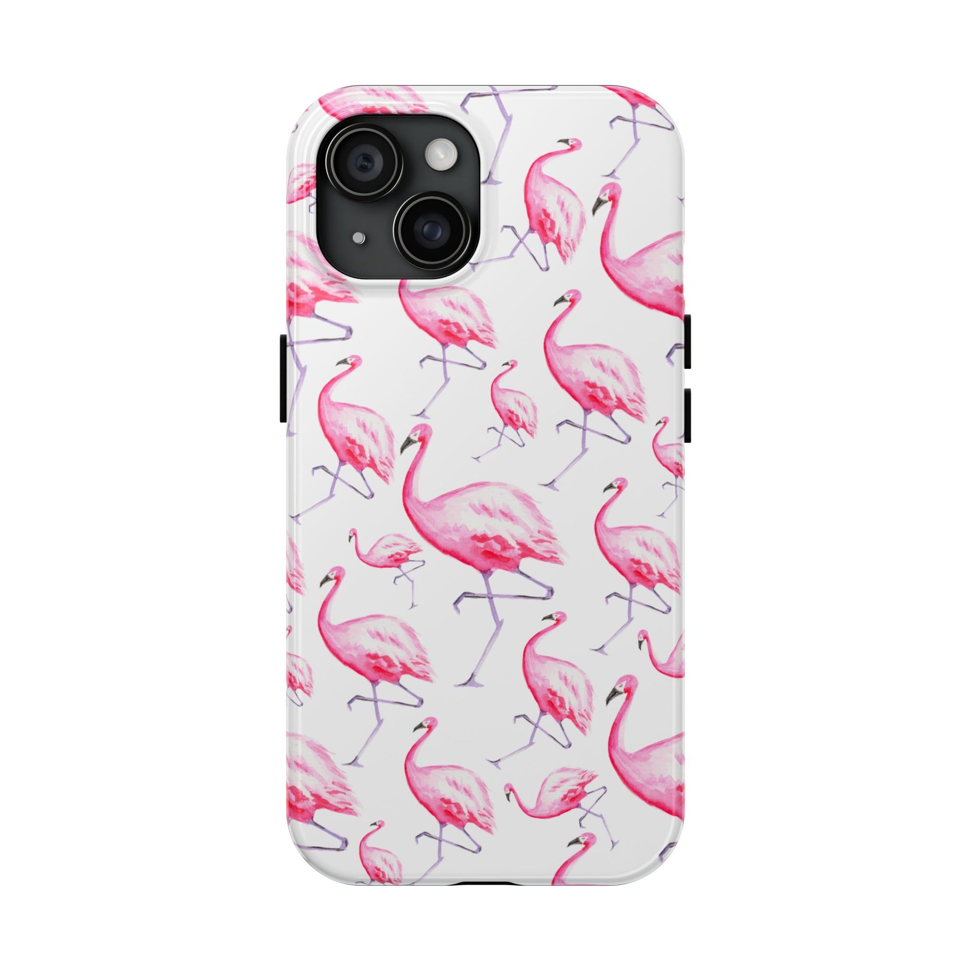 Hot Pink Flamingos Watercolor Illustrated Tossed Pattern Phone Case | Various Models iPhone 15