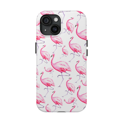 Hot Pink Flamingos Watercolor Illustrated Tossed Pattern Phone Case | Various Models iPhone 15