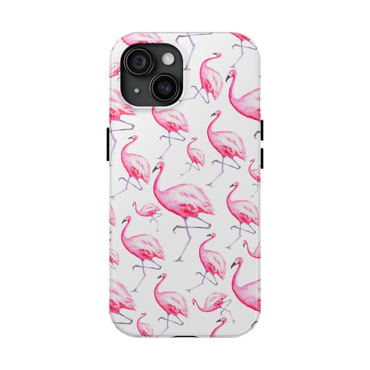 Hot Pink Flamingos Watercolor Illustrated Tossed Pattern Phone Case | Various Models iPhone 15