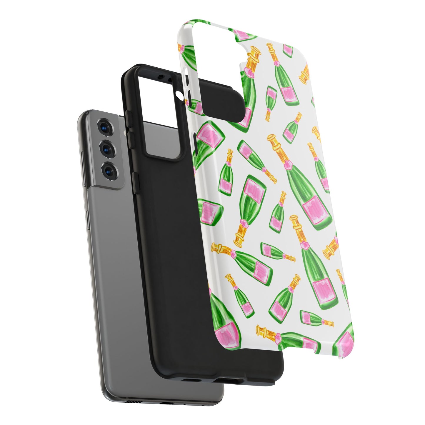 Copy of Tossed Pink and Green Watercolor Illustrated Champagne Bottles Pattern Tough Phone Case | Various Models
