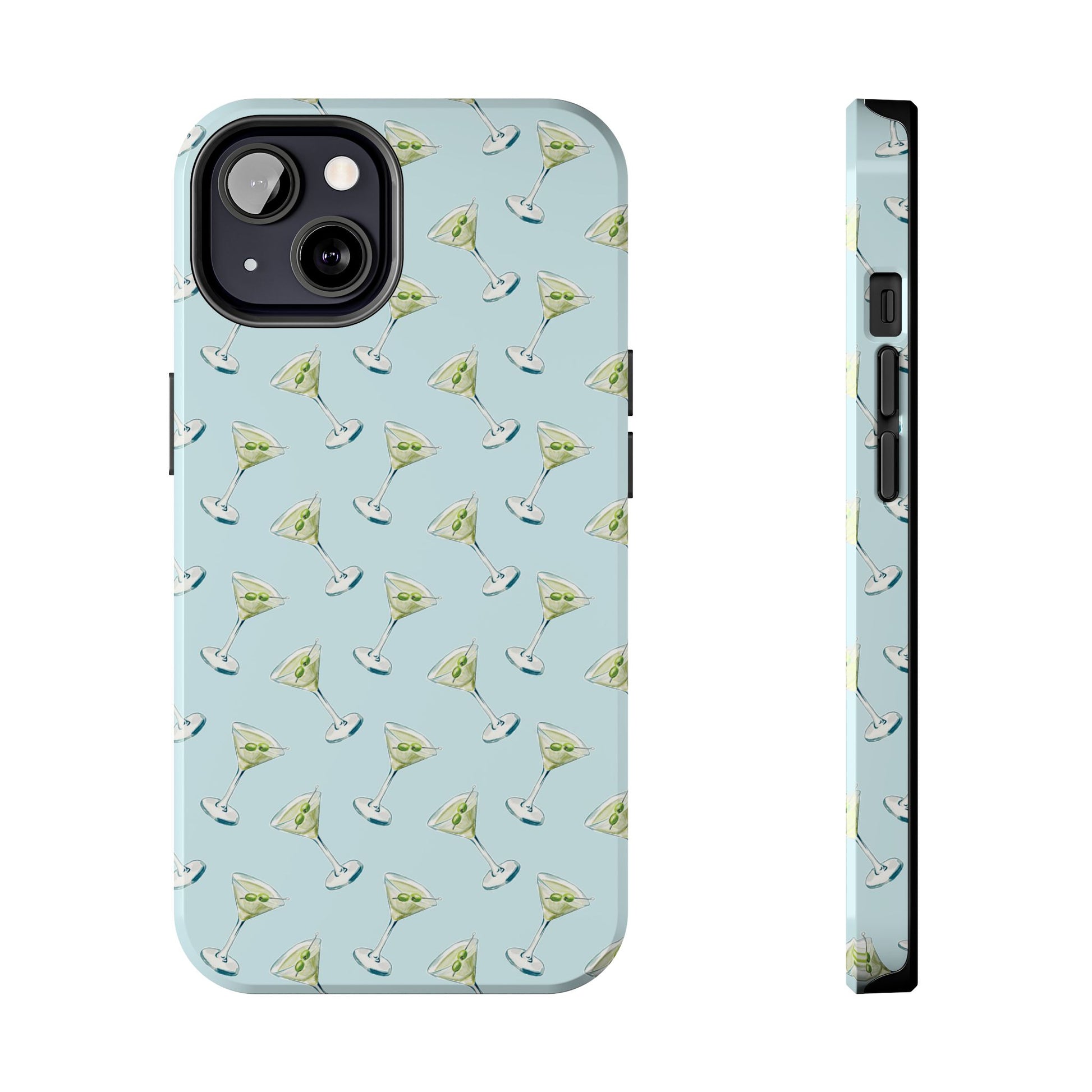 Blue Mini Martini Watercolor Illustrated Tossed Pattern Tough Phone Case | Various Models Available iPhone 13