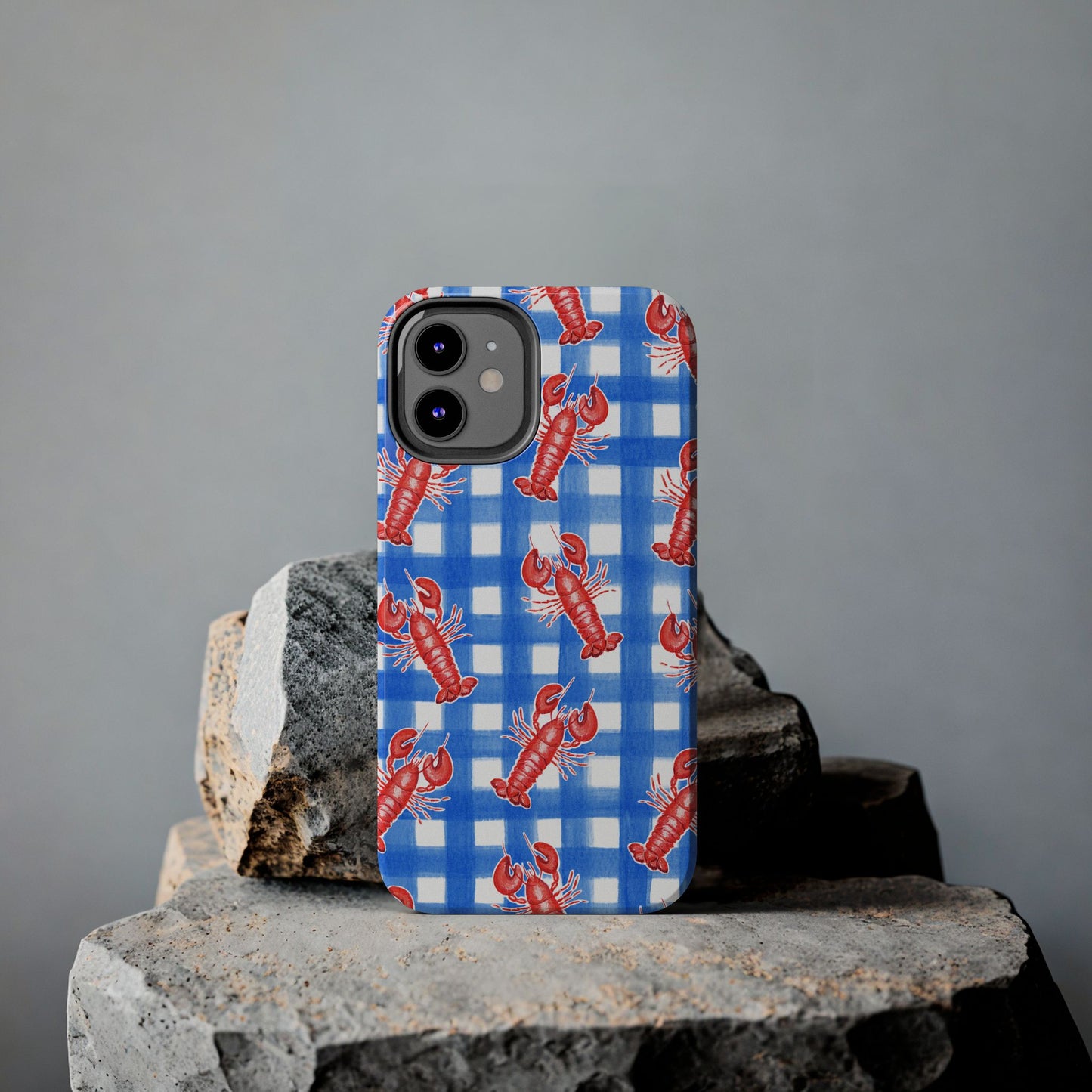 Blue Gingham Red Lobster Watercolor Patterned Phone Case | Various Models