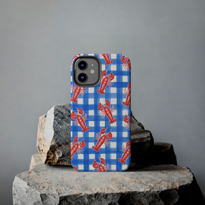 Blue Gingham Red Lobster Watercolor Patterned Phone Case | Various Models