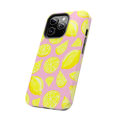 Bright Yellow Lemons Watercolor Illustrated Tossed Pattern Light Pink Tough Phone Case | Various Models