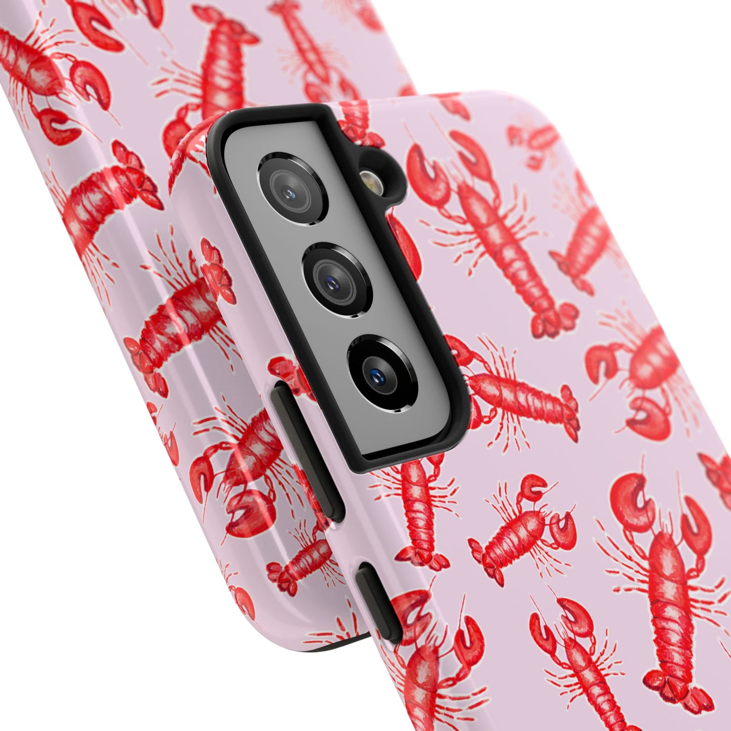 Red Lobster Watercolor Illustrated Tossed Pattern Light Pink Coastal Nautical Tough Phone Case | Various Models