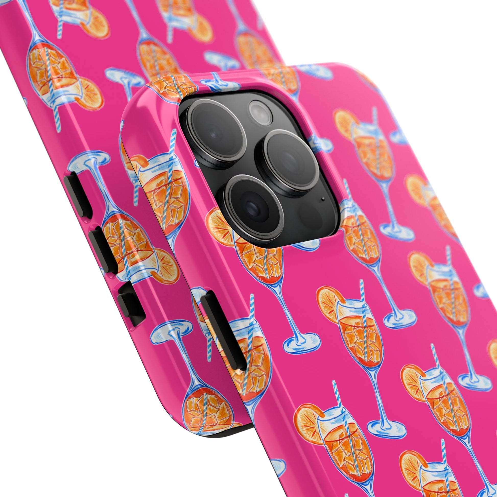 Orange & Blue Aperol Spritz Watercolor Pattern Hot Pink Phone Case | Various Models