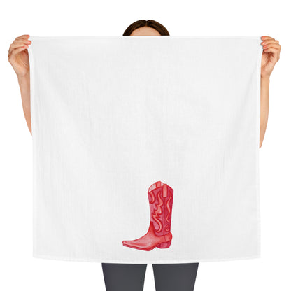 Tea Towel | Red Cowboy Boot Watercolor Illustration | Boho Western Rustic Kitchen Decor | Coastal Cowgirl Kitchen