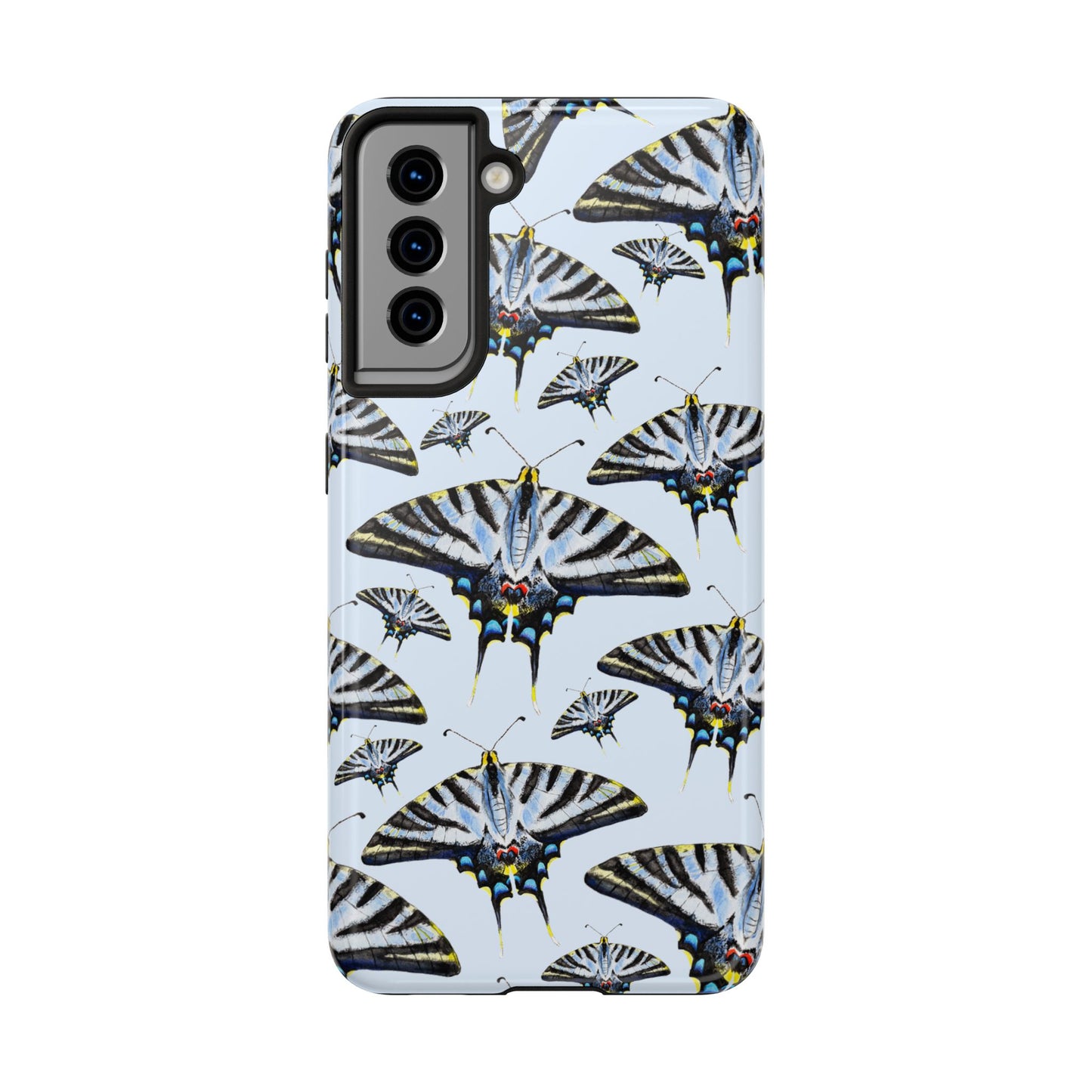 Light Blue Swallowtail Butterflies Watercolor Illustrated Pale Blue Tough Phone Case | Various Models Samsung Galaxy S21