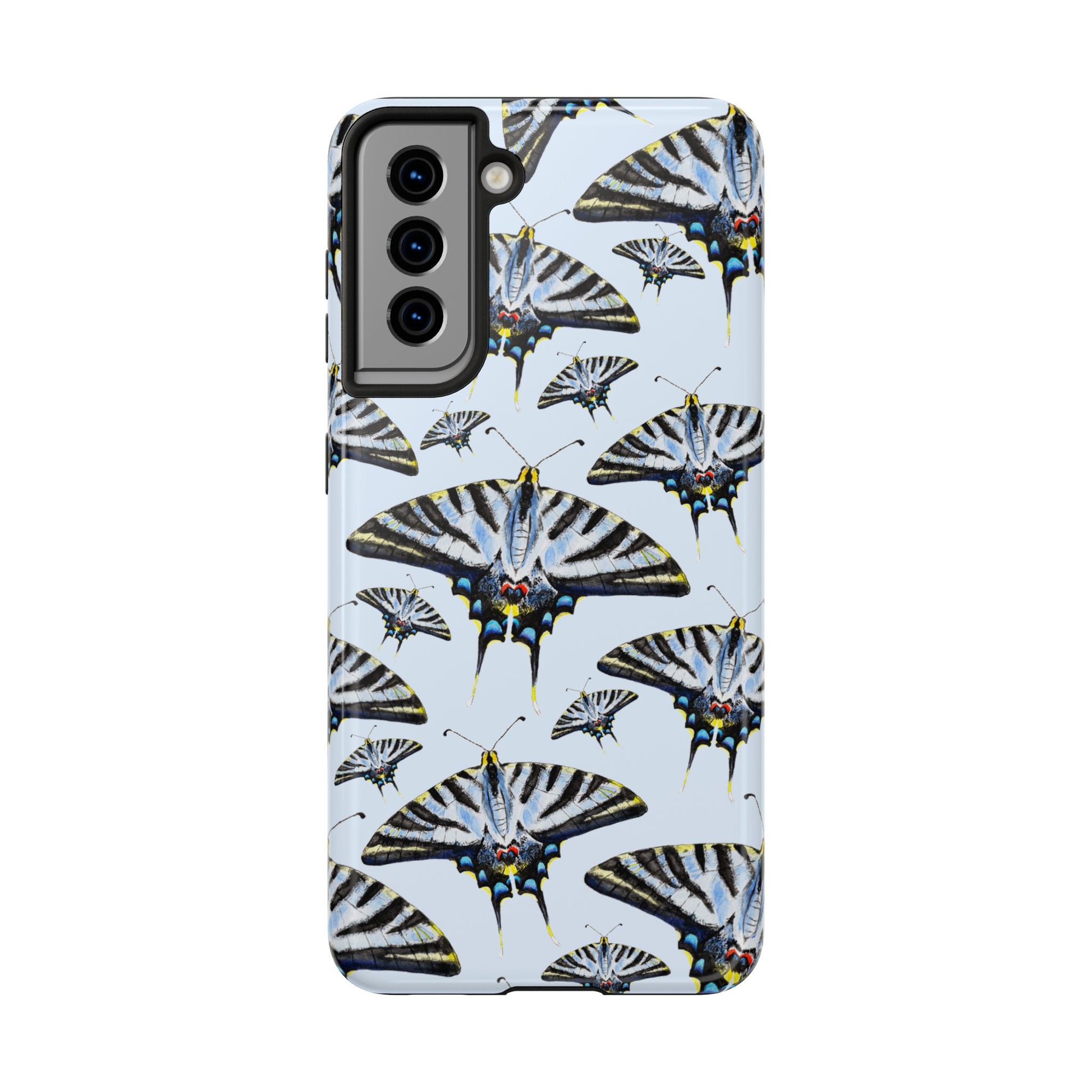 Light Blue Swallowtail Butterflies Watercolor Illustrated Pale Blue Tough Phone Case | Various Models Samsung Galaxy S21