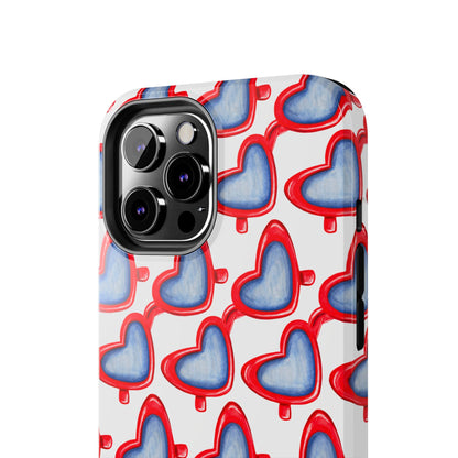 Red Heart Shaped Sunglasses Watercolor Illustrated Tough Phone Case | Various Models