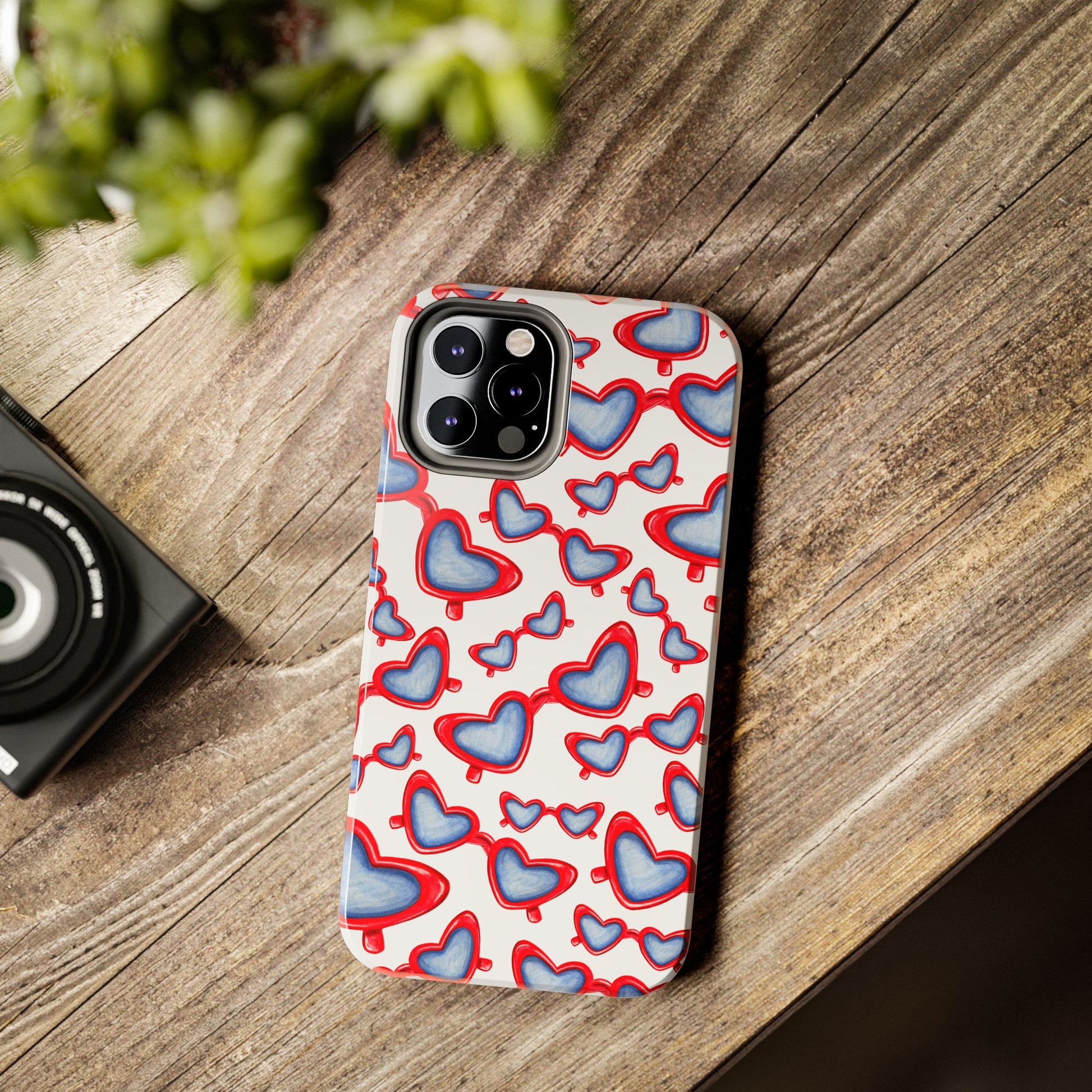 Red, White, & Blue Heart Shaped Watercolor Sunglasses Tossed Pattern Tough Phone Cases