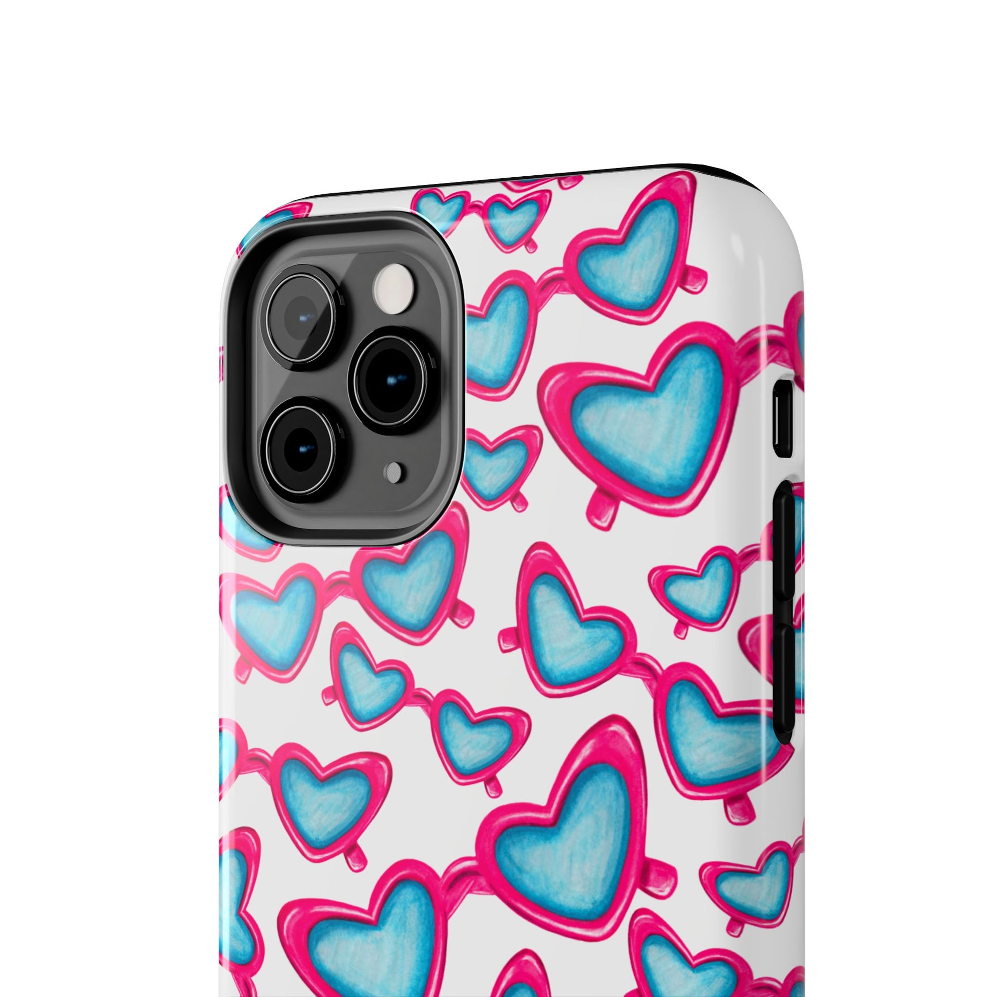 Pink & Blue Heart Shaped Sunglasses Watercolor Illustrated Tossed Pattern Tough Case | Various Models