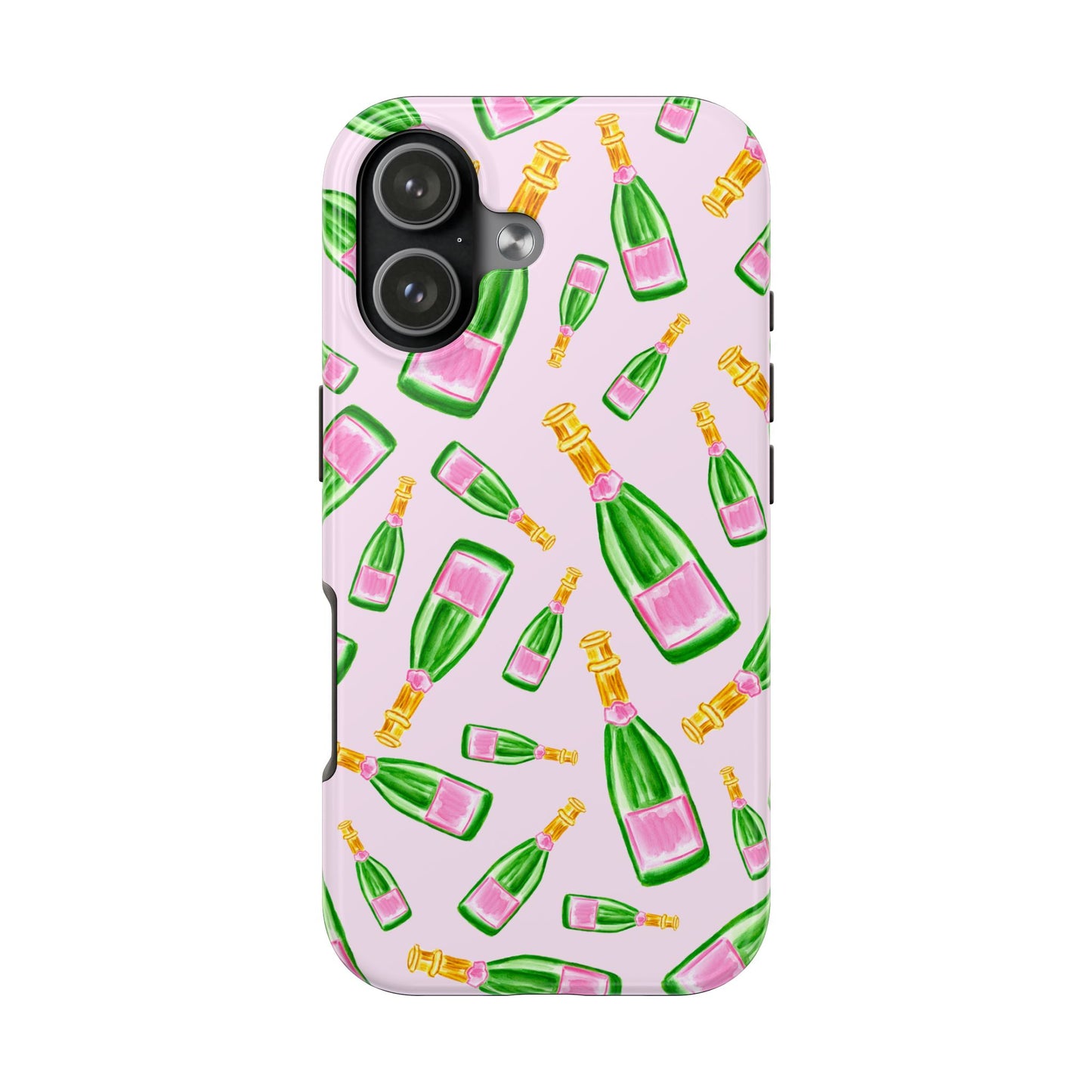 Tossed Pink and Green Watercolor Illustrated Champagne Bottles Pattern Blush Pink Tough Phone Case | Various Models