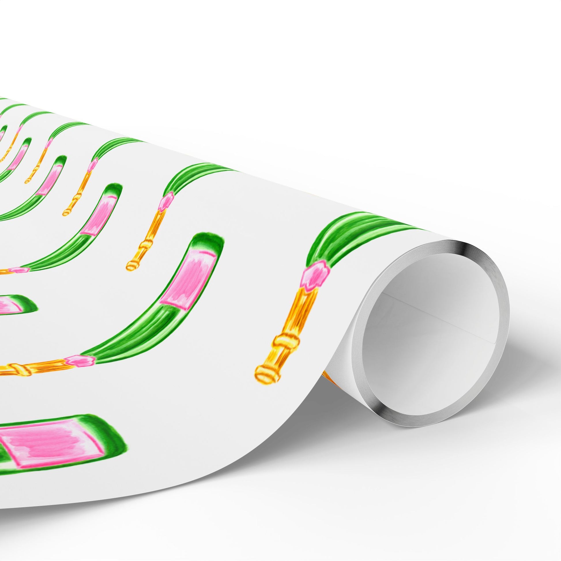 Gift Wrap | White Watercolor Pink & Green Champagne Bottles Pattern | Matte or Glossy