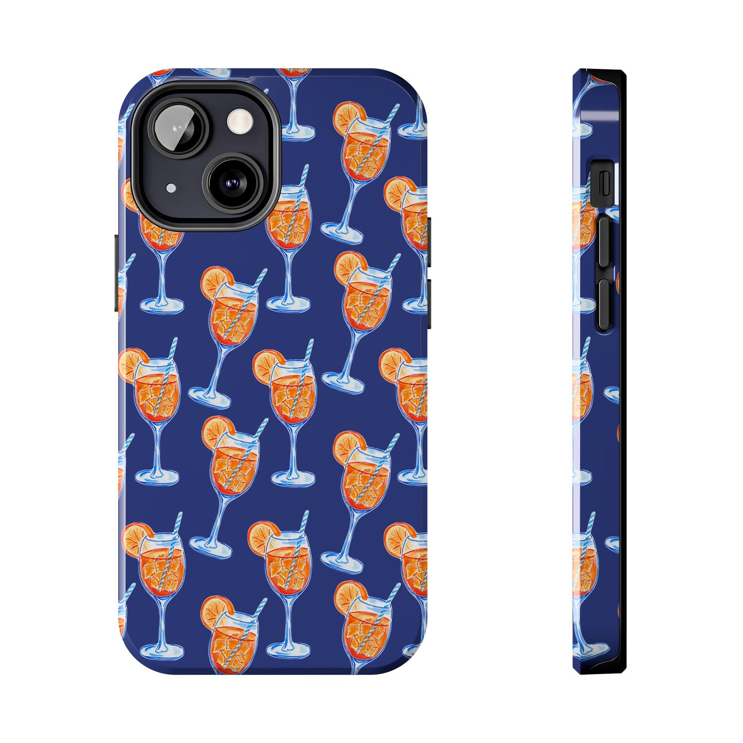 Orange & Blue Aperol Spritz Watercolor Pattern Navy Tough Case | Various Models iPhone 13 Mini