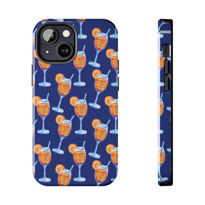 Orange & Blue Aperol Spritz Watercolor Pattern Navy Tough Case | Various Models iPhone 13 Mini