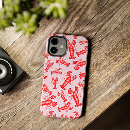 Red Lobster Watercolor Illustrated Tossed Pattern Light Pink Coastal Nautical Tough Phone Case | Various Models