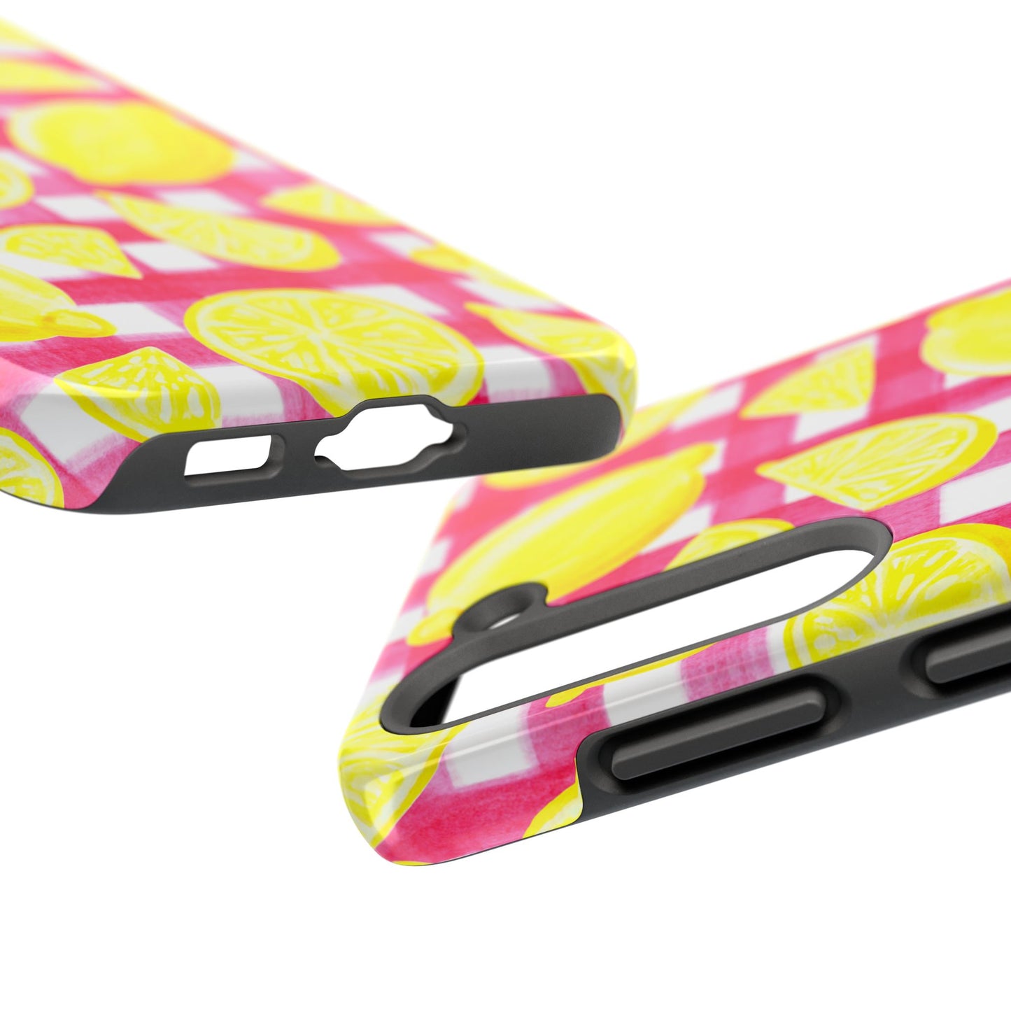 Yellow Lemons & Hot Pink Gingham Watercolor Illustrated Tough Phone Case | Various Models Available