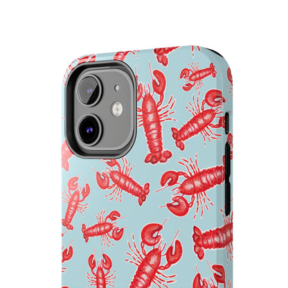 Red Lobster Watercolor Illustrated Tossed Pattern Light Blue Tough Phone Case | Various Models