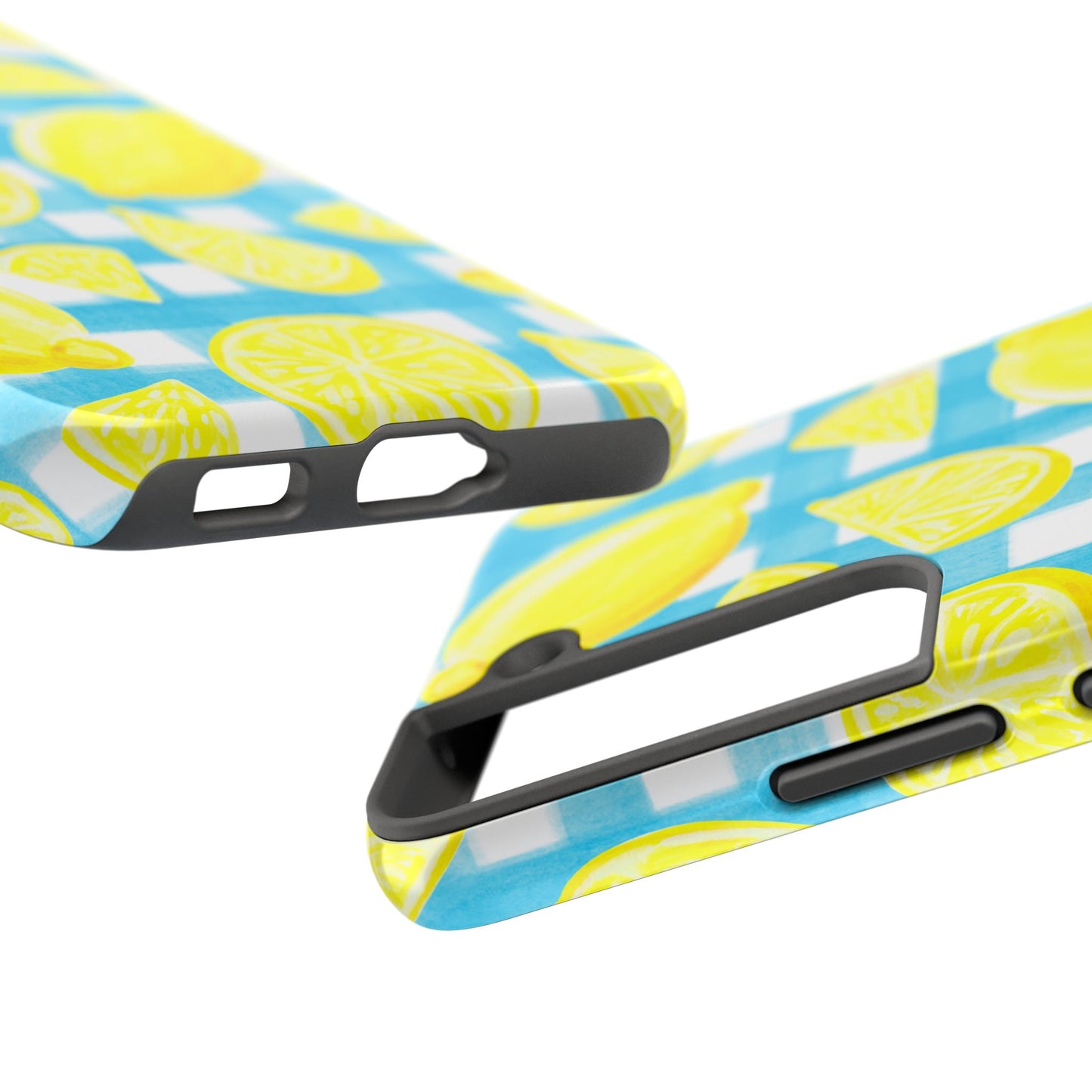 Yellow Lemons & Turquoise Gingham Watercolor Illustrated Tough Phone Case | Various Models Available