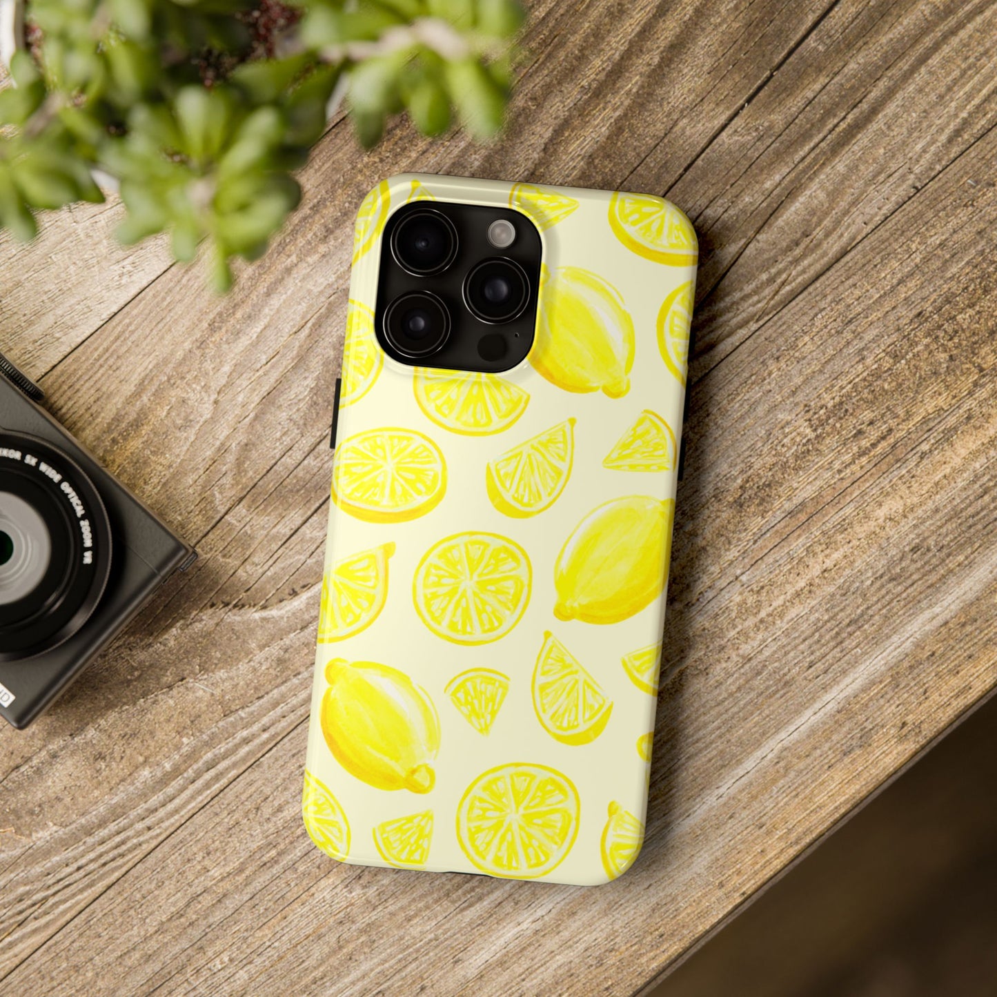 Bright Yellow Lemons Watercolor Illustrated Tossed Pattern Pale Yellow Tough Phone Case | Various Models