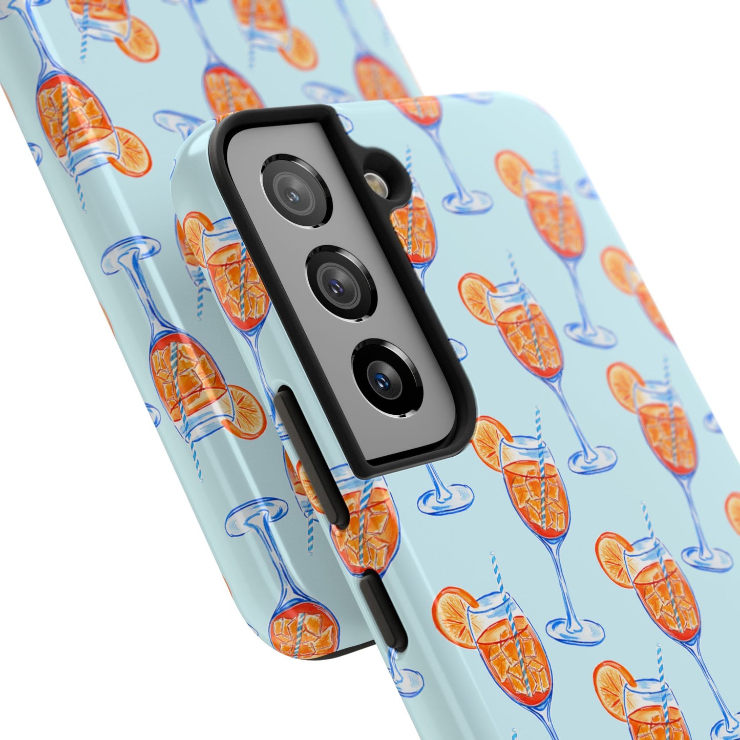 Orange & Blue Aperol Spritz Watercolor Pattern Turquoise Phone Case | Various Models