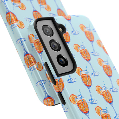 Orange & Blue Aperol Spritz Watercolor Pattern Turquoise Phone Case | Various Models