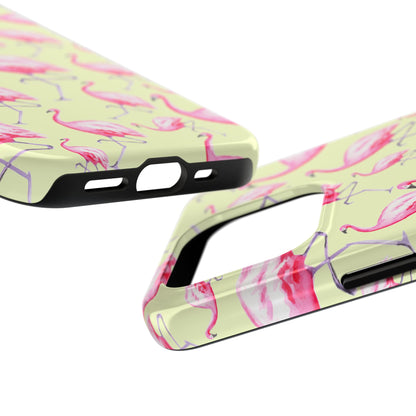 Pink Flamingos Watercolor Illustrated Tossed Pattern Yellow Phone Case | Various Models