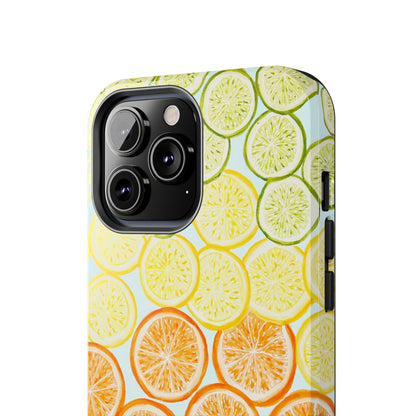 Ombré Citrus Grapefruit, Oranges, Lemons, & Limes Watercolor Illustrated Light Blue Tough Phone Case | Various Models Available