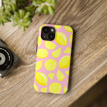 Bright Yellow Lemons Watercolor Illustrated Tossed Pattern Light Pink Tough Phone Case | Various Models