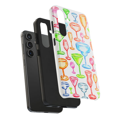 Monochromatic Margarita, Wine, Martini, and Champagne Flute Cocktail Glasses Watercolor Illustrated Tough Phone Case | Various Models Available