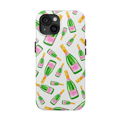 Copy of Tossed Pink and Green Watercolor Illustrated Champagne Bottles Pattern Tough Phone Case | Various Models