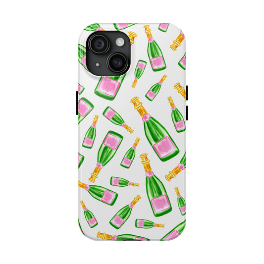 Copy of Tossed Pink and Green Watercolor Illustrated Champagne Bottles Pattern Tough Phone Case | Various Models iPhone 15