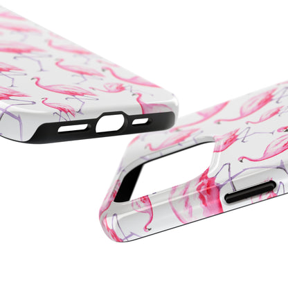 Hot Pink Flamingos Watercolor Illustrated Tossed Pattern Phone Case | Various Models
