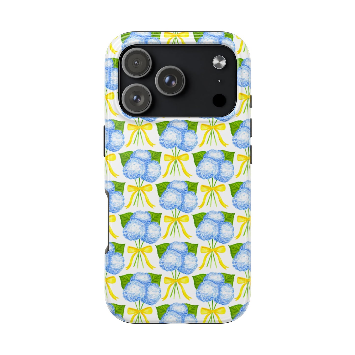 Blue Hydrangea Bouquets with Yellow Bow Ribbon Watercolor Illustrated Patterned Tough Phone Case | Various Models
