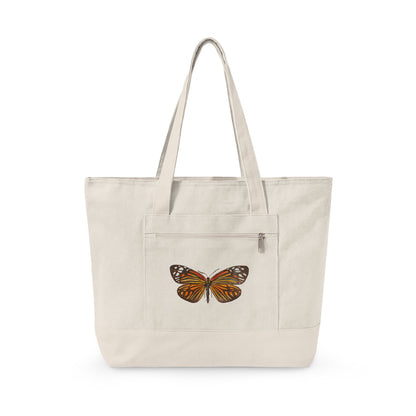 Orange & Black Watercolor Butterfly Printed Zippered Canvas Tote 18" x 14" | Various Colors 18" x 14" x 4.5" Natural