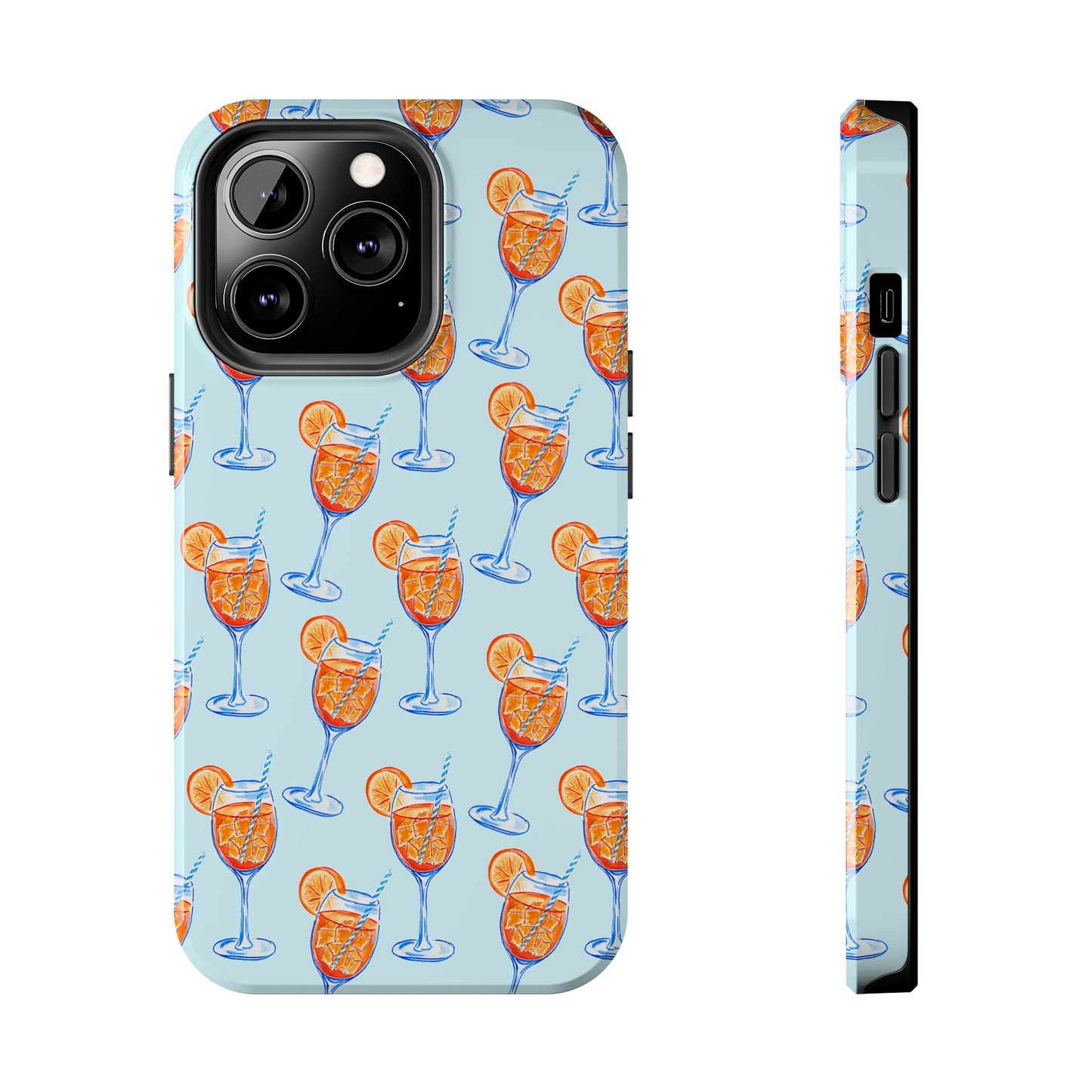 Orange & Blue Aperol Spritz Watercolor Pattern Turquoise Phone Case | Various Models iPhone 13 Pro