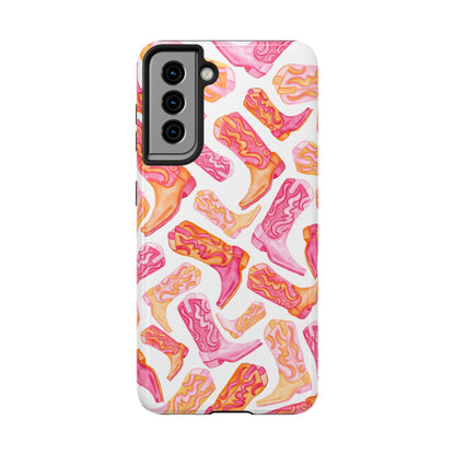 Tossed Hot Pink & Orange Cowboy Boots Tough Phone Cases | Various Models Available