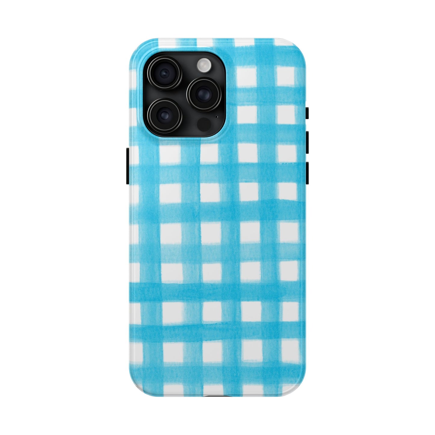 Turquoise Gingham Watercolor Illustrated Tough Phone Case | Various Models Available