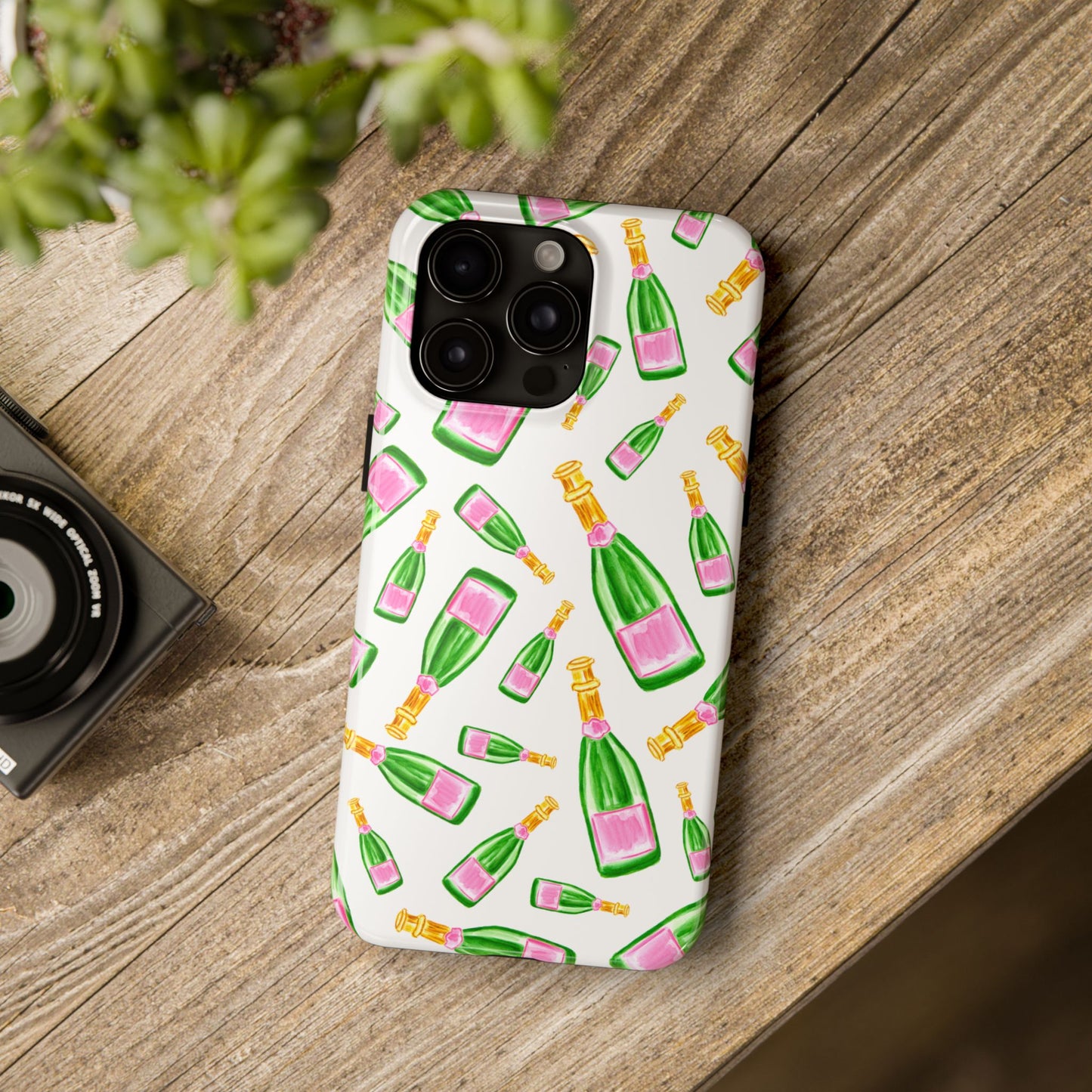 Copy of Tossed Pink and Green Watercolor Illustrated Champagne Bottles Pattern Tough Phone Case | Various Models