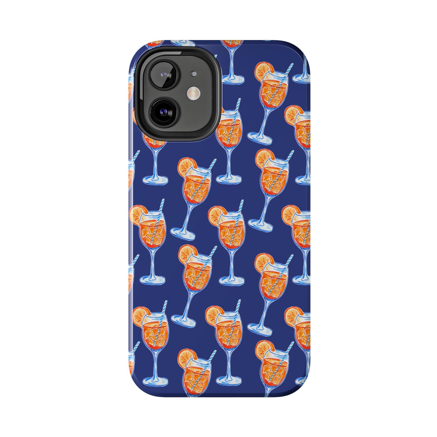 Orange & Blue Aperol Spritz Watercolor Pattern Navy Tough Case | Various Models