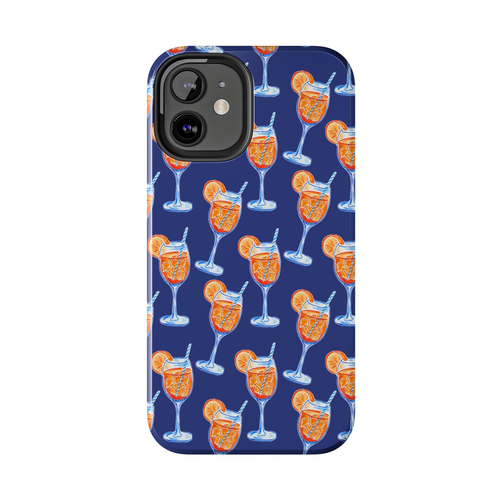 Orange & Blue Aperol Spritz Watercolor Pattern Navy Tough Case | Various Models