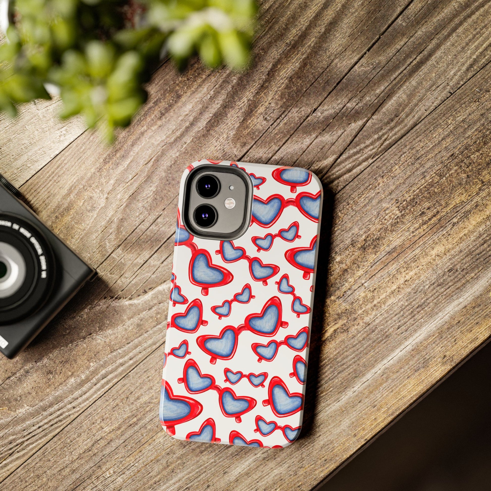 Red, White, & Blue Heart Shaped Watercolor Sunglasses Tossed Pattern Tough Phone Cases