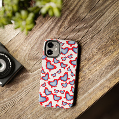Red, White, & Blue Heart Shaped Watercolor Sunglasses Tossed Pattern Tough Phone Cases