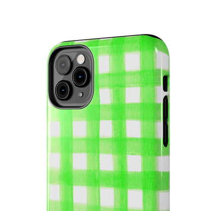 Lime Green Gingham Watercolor Illustrated Tough Phone Case | Various Models Available